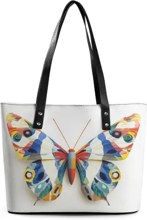 Colorful Butterfly Women Soft Leather Handbags Tote Purses Shoulder Bucket Bags