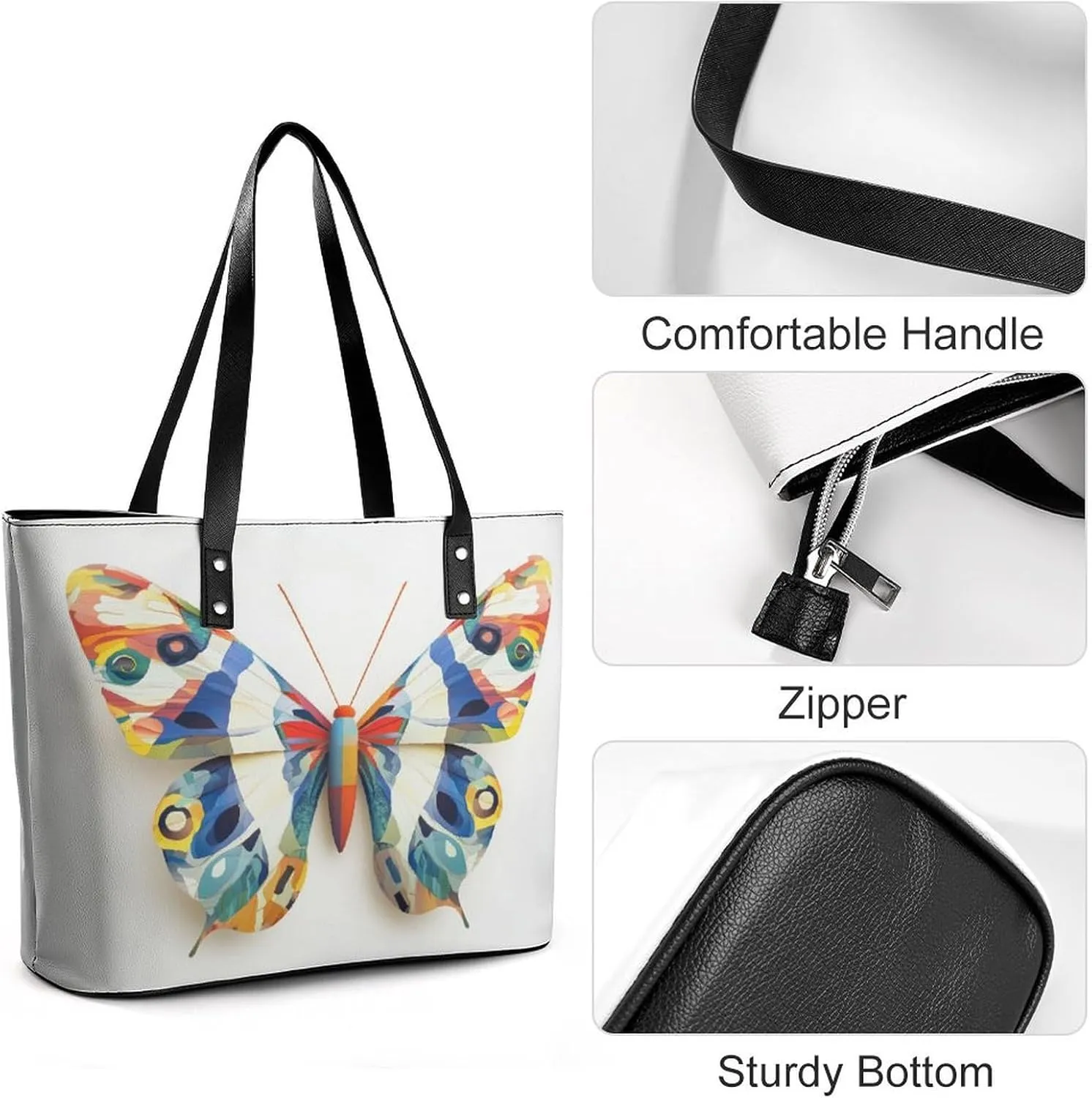 Colorful Butterfly Women Soft Leather Handbags Tote Purses Shoulder Bucket Bags