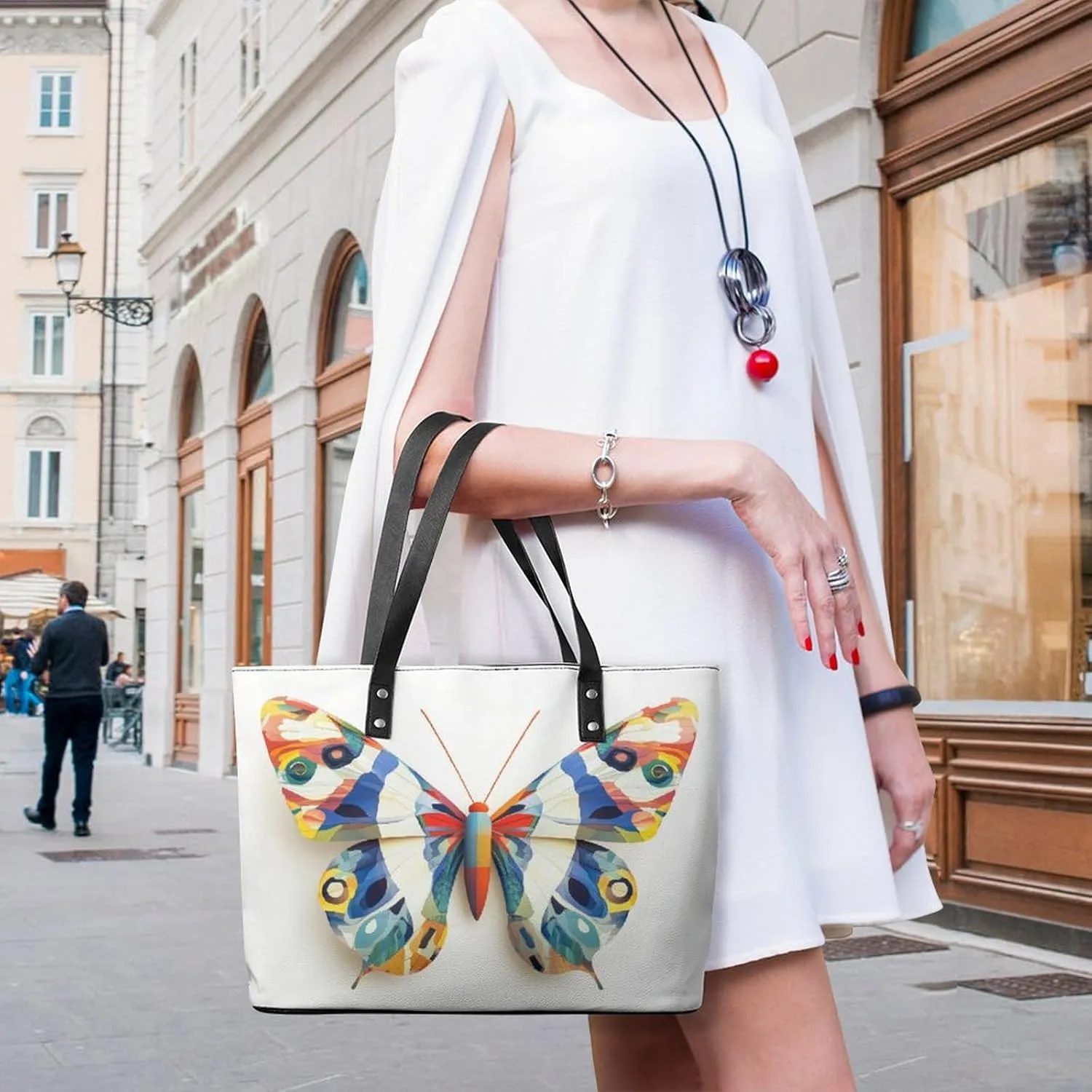 Colorful Butterfly Women Soft Leather Handbags Tote Purses Shoulder Bucket Bags