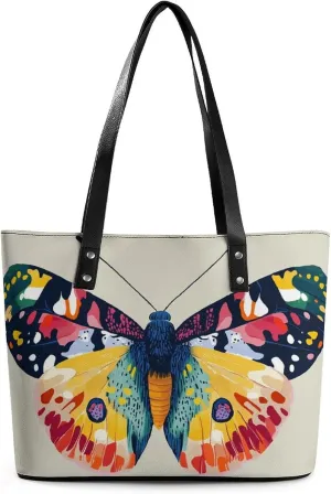Colorful Butterfly Women Soft Leather Handbags Tote Purses Shoulder Bucket Bags