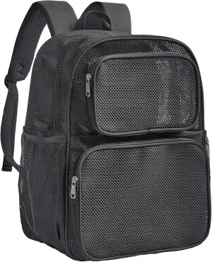 COVAX Large Mesh Backpack, Semi-transparent College Backpack, See Through Mesh Bookbag with Bungee and Comfort Padded Straps for Travel, Swimming, Beach, Outdoor Sports