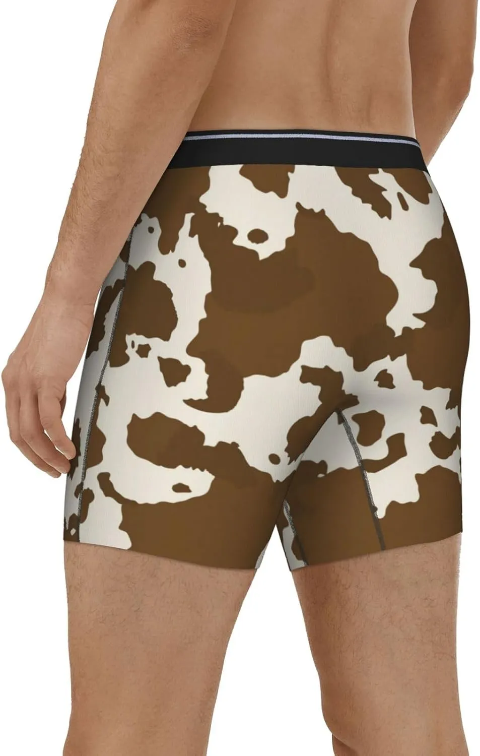 Cow Leather Brown Print Mens Boxer Briefs Soft Stretch Long Leg Underwear Briefs For Men Teens