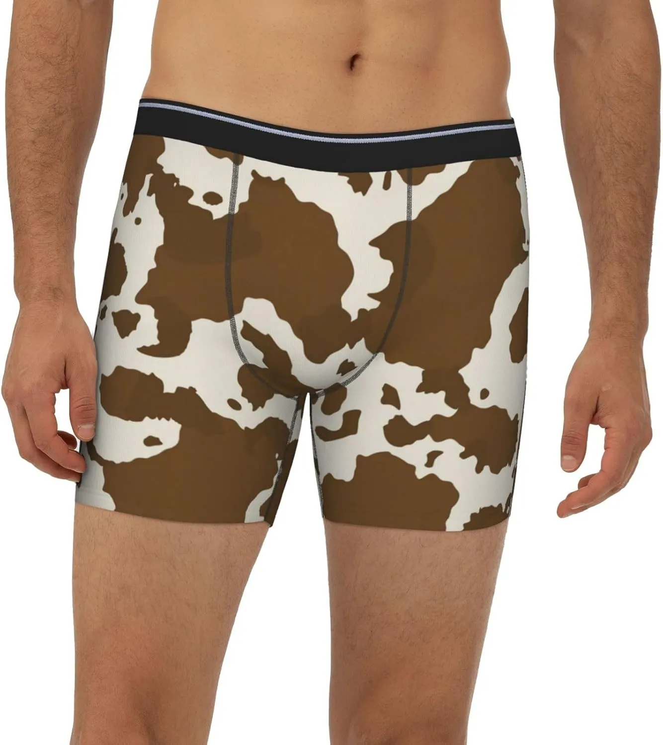 Cow Leather Brown Print Mens Boxer Briefs Soft Stretch Long Leg Underwear Briefs For Men Teens