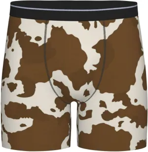 Cow Leather Brown Print Mens Boxer Briefs Soft Stretch Long Leg Underwear Briefs For Men Teens