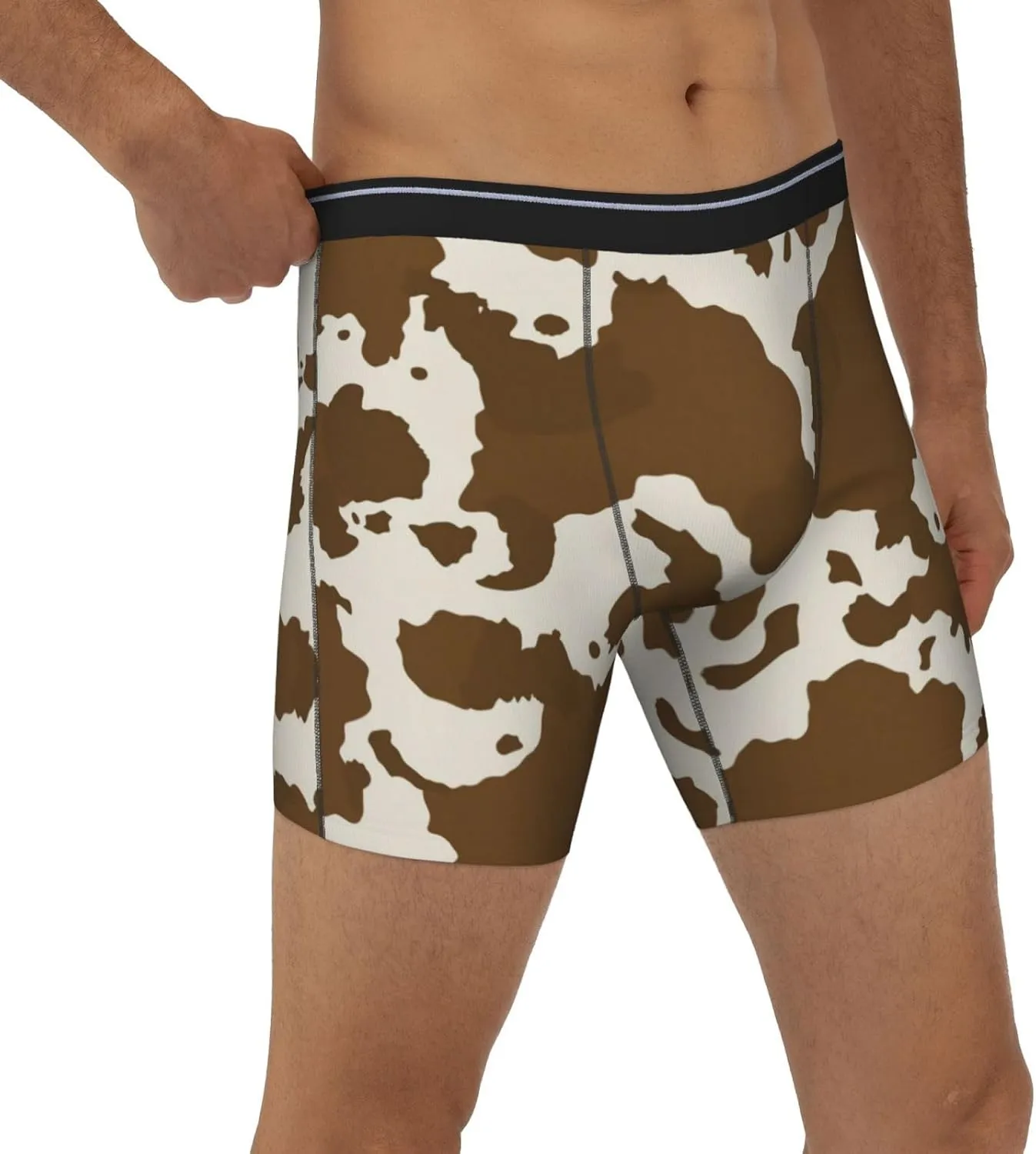 Cow Leather Brown Print Mens Boxer Briefs Soft Stretch Long Leg Underwear Briefs For Men Teens