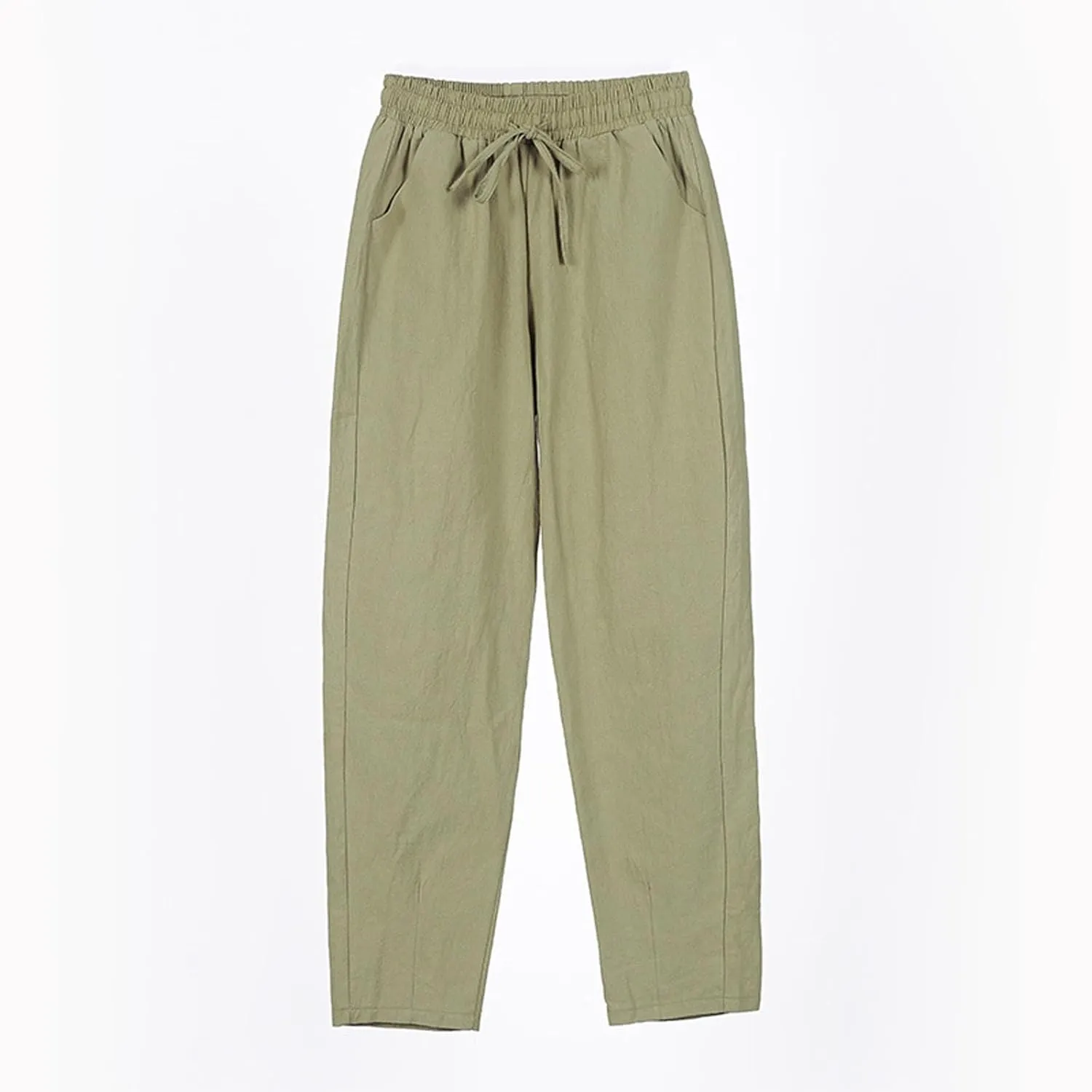 Cropped Linen Pants Women Elastic Waist Straight Leg Ankle Pants Lightweight Comfy Trousers 2025 Summer Beach Outfits