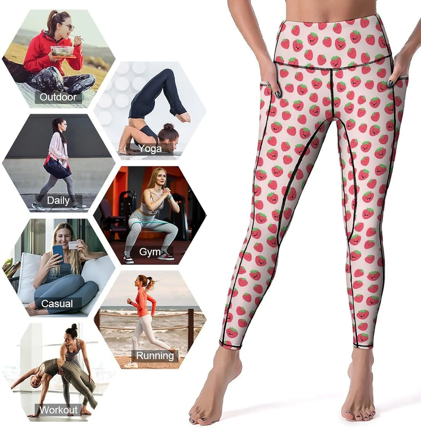 Cute Birds Floral Yoga Pants Women Tummy Control Workout Leggings with Pockets Stretchy High Waist Work Casual Pants