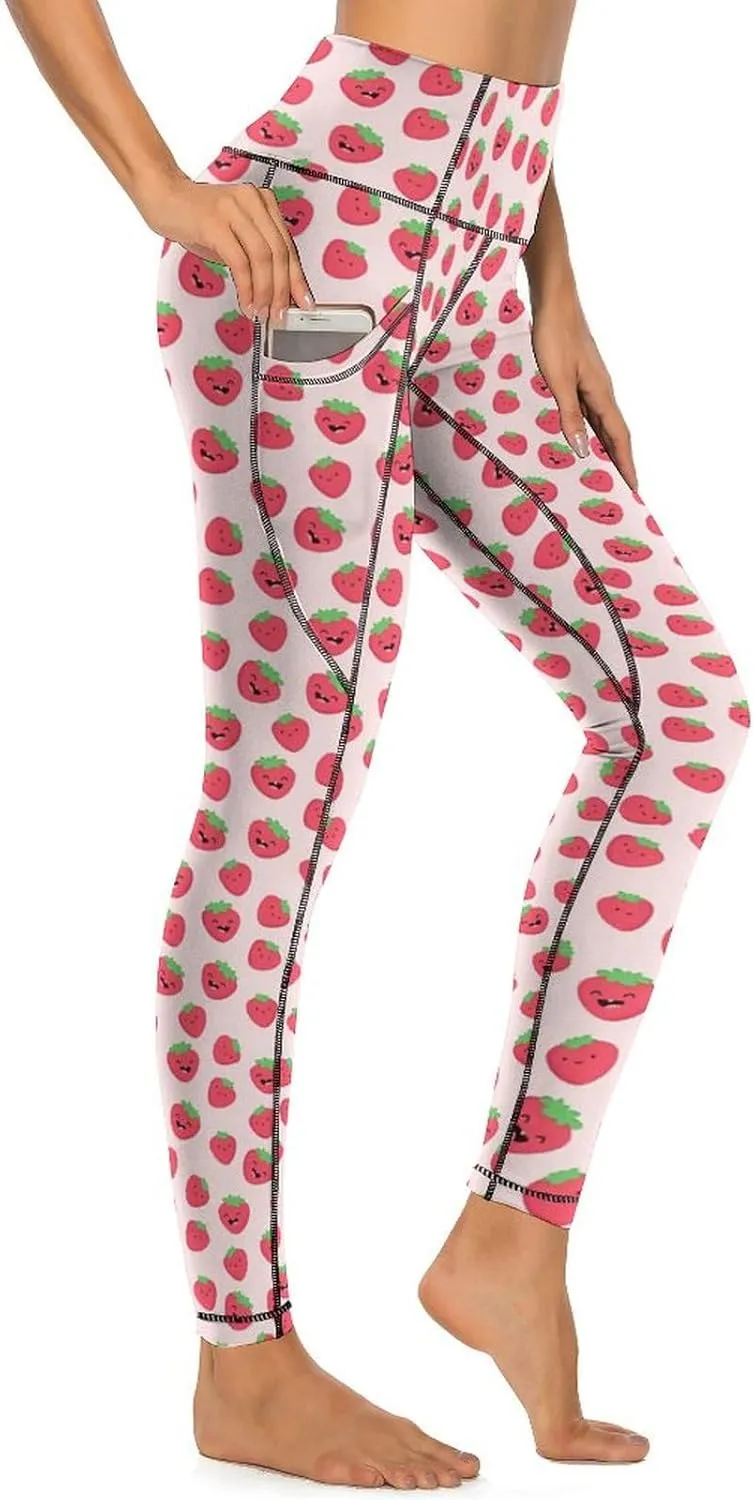 Cute Birds Floral Yoga Pants Women Tummy Control Workout Leggings with Pockets Stretchy High Waist Work Casual Pants