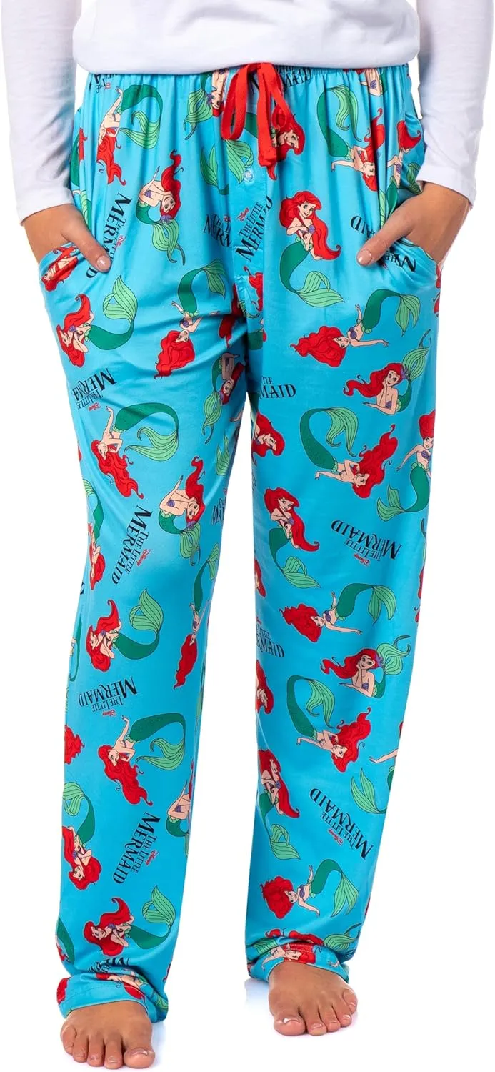 Disney The Little Mermaid Women's AOP Ariel Design Adult Elastic Drawstring Lounge Sleep Pajama Pants