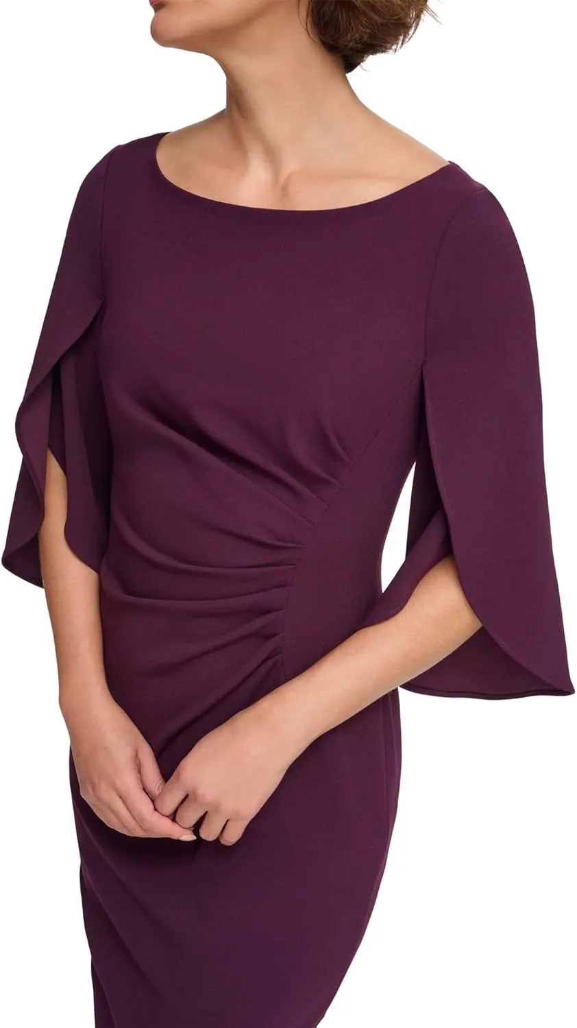 DKNY womens Open Sleeve Ruched Sheath Dress
