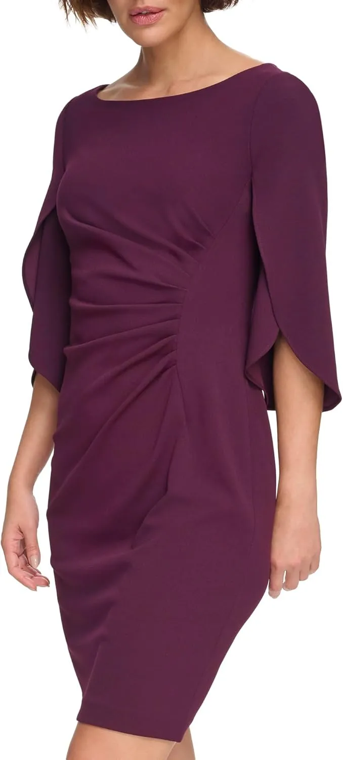 DKNY womens Open Sleeve Ruched Sheath Dress