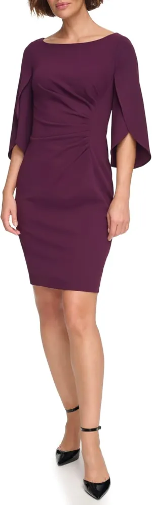 DKNY womens Open Sleeve Ruched Sheath Dress