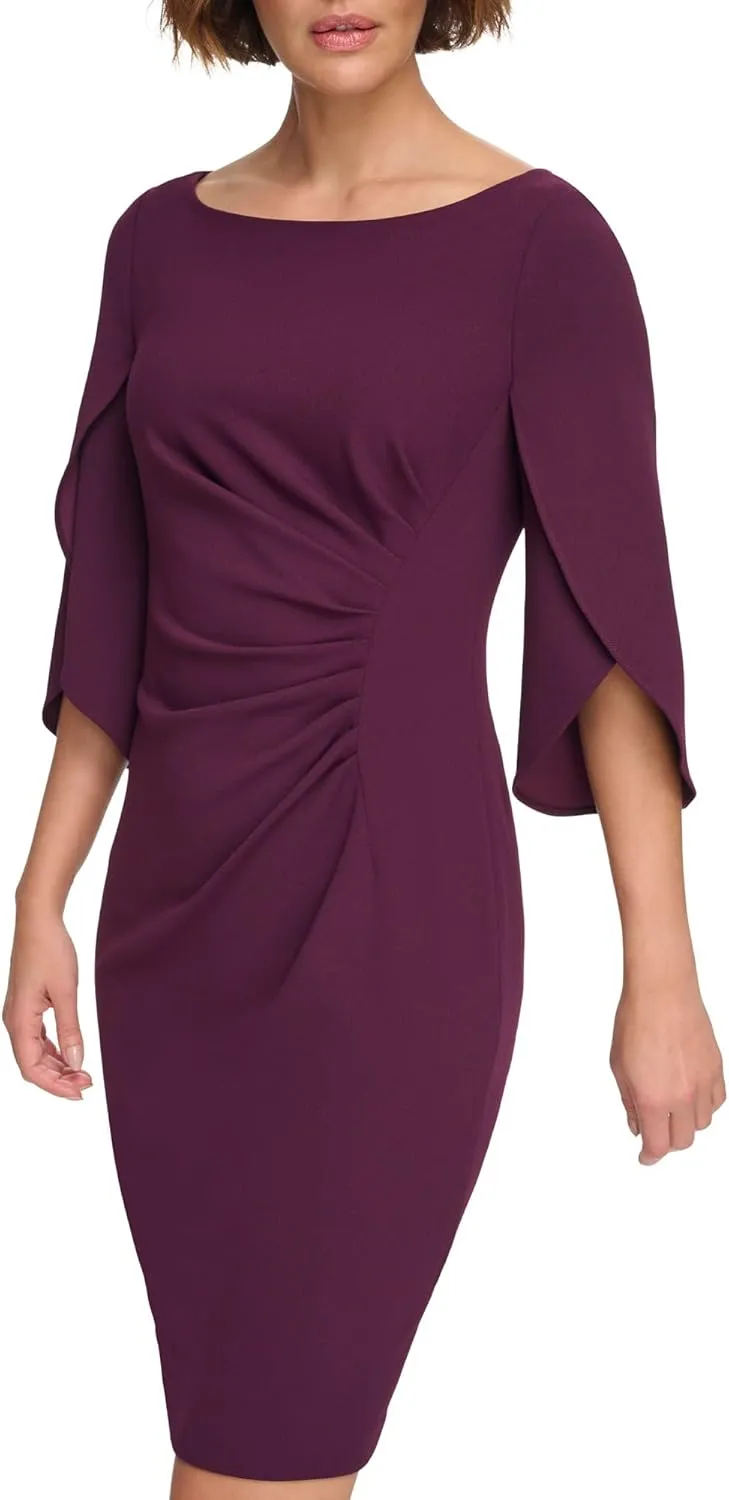 DKNY womens Open Sleeve Ruched Sheath Dress
