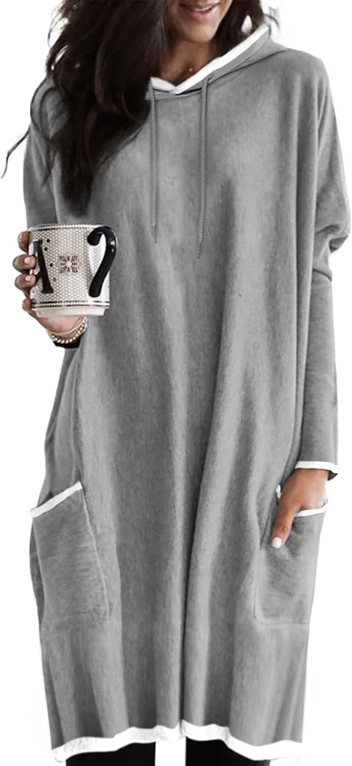 Dokotoo Women's Long Sleeve Hoodie Dress 2024 Pullover Fall Tops Sweatshirt Dress with Pockets