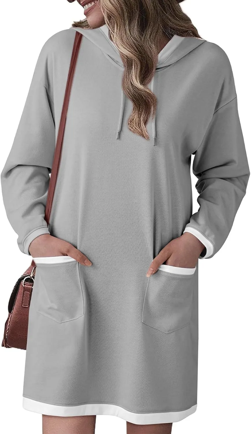 Dokotoo Women's Long Sleeve Hoodie Dress 2024 Pullover Fall Tops Sweatshirt Dress with Pockets