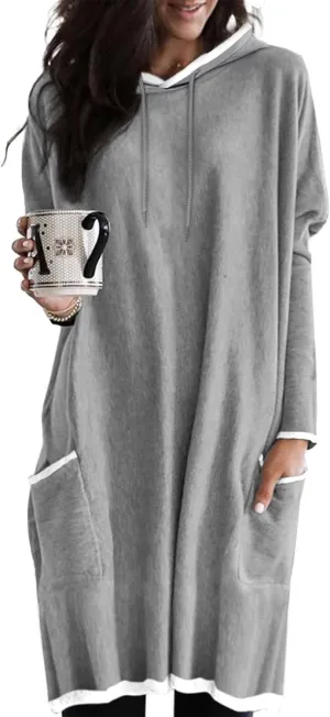 Dokotoo Women's Long Sleeve Hoodie Dress 2024 Pullover Fall Tops Sweatshirt Dress with Pockets