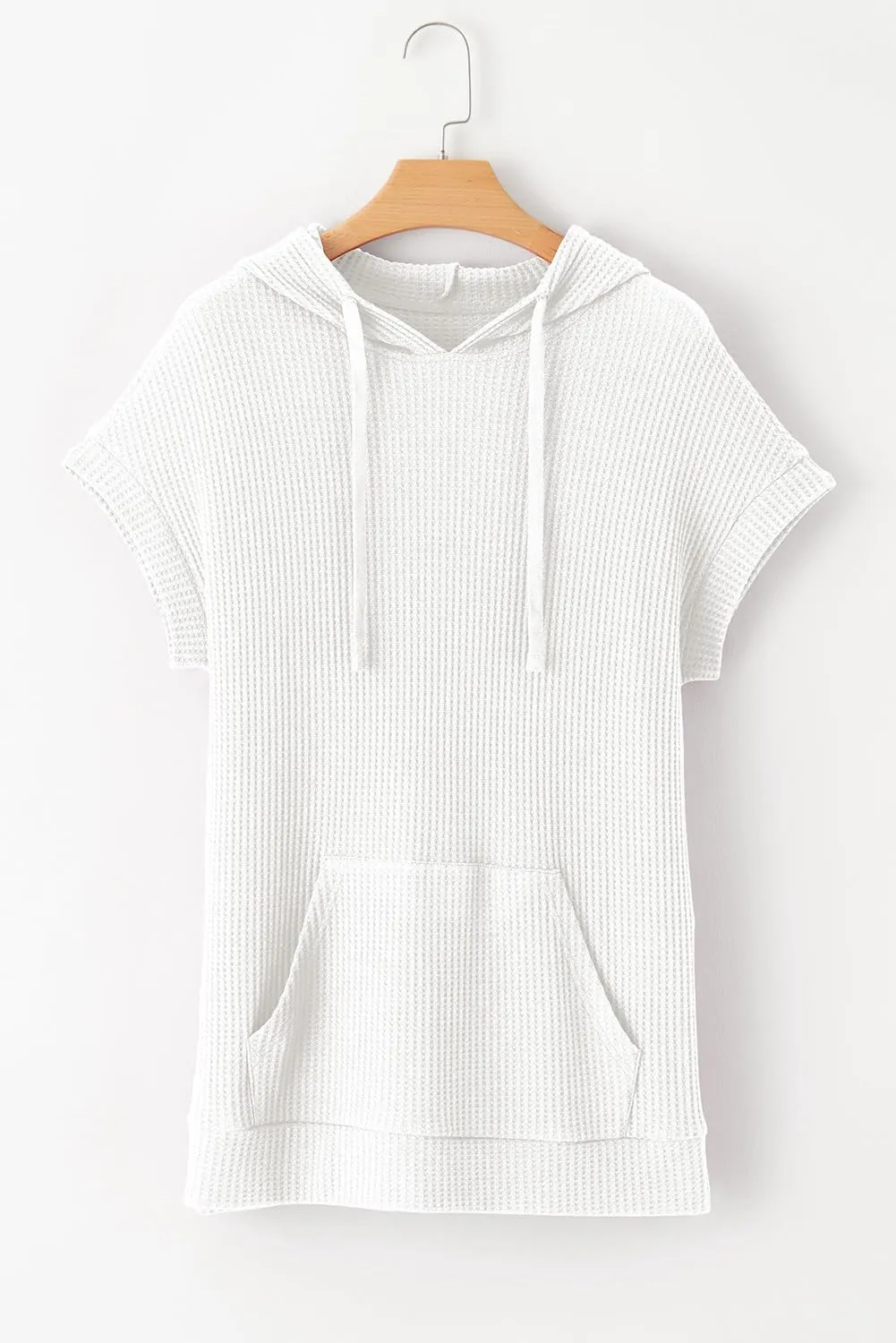 Dokotoo Womens Summer Oversized Shirts 2025 Short Sleeve Drawstring Hoodies Waffle Knit Side Slit Tunic Tops with Pocket