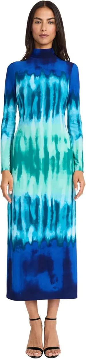 Donna Morgan Women's Tie-dye Maxi Long Sleeve High Mock Neck Fitted Silhouette-Versatile Formal Dresses