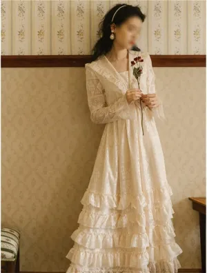Dress for Women Vintage Elegant Office Dress Over Knee Dress Long Sleeved Skirt(Small)