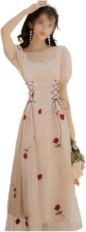 Dress for Women Vintage Elegant Skirt Chiffon Slimming Sweet Long Waist Strap Dress