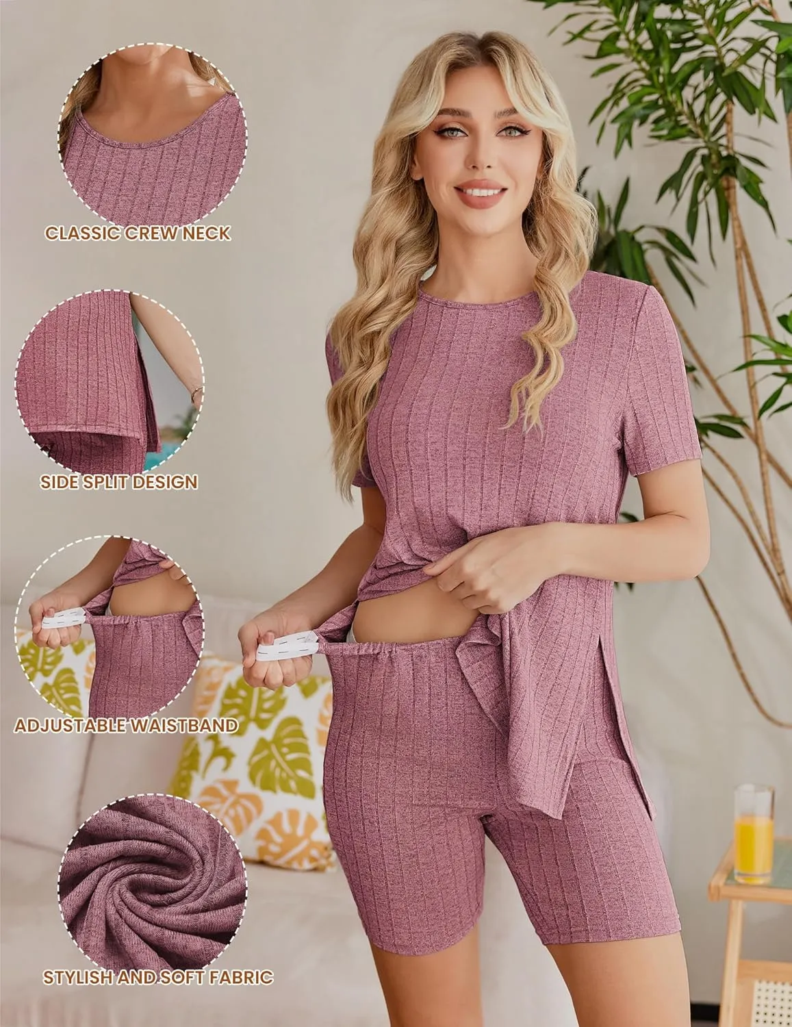 Ekouaer Maternity Sets 2 Piece Outfits Ribbed Knit Short Sleeve Shirts and Biker Shorts Pregnancy Loungewear Mama Clothes