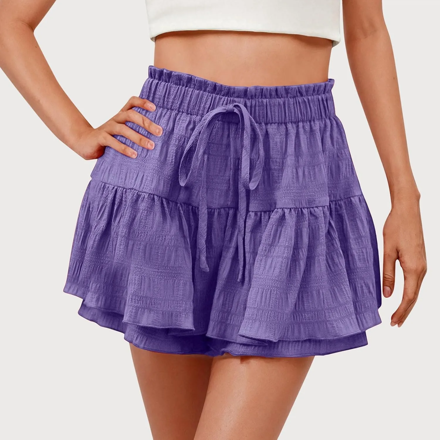 Fashion Paperbag Ruffle Flowy Skorts for Women Summer Swing Skirts with Built-in Shorts Beach Holiday Outfits