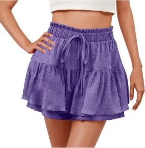 Fashion Paperbag Ruffle Flowy Skorts for Women Summer Swing Skirts with Built-in Shorts Beach Holiday Outfits