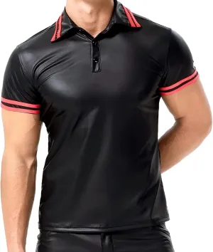 FEOYA Men's Sports Elastic Tank Tops Undershirt Faux Leather Wetlook Shirt