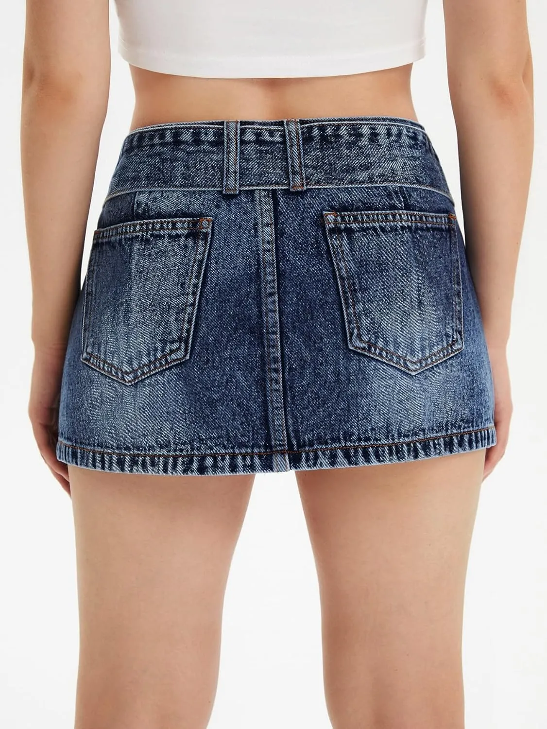 Floerns Women's Casual Buckled Belt Drop Waist Straight Denim Mini Skirt