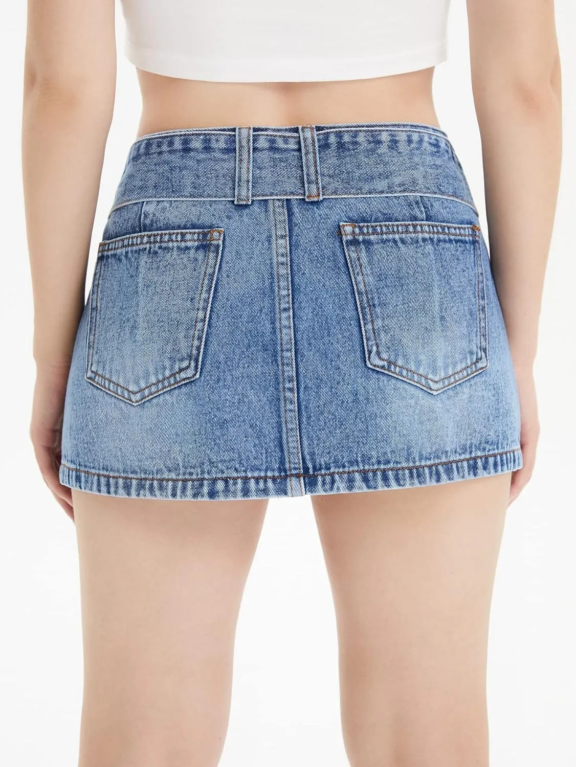 Floerns Women's Casual Buckled Belt Drop Waist Straight Denim Mini Skirt