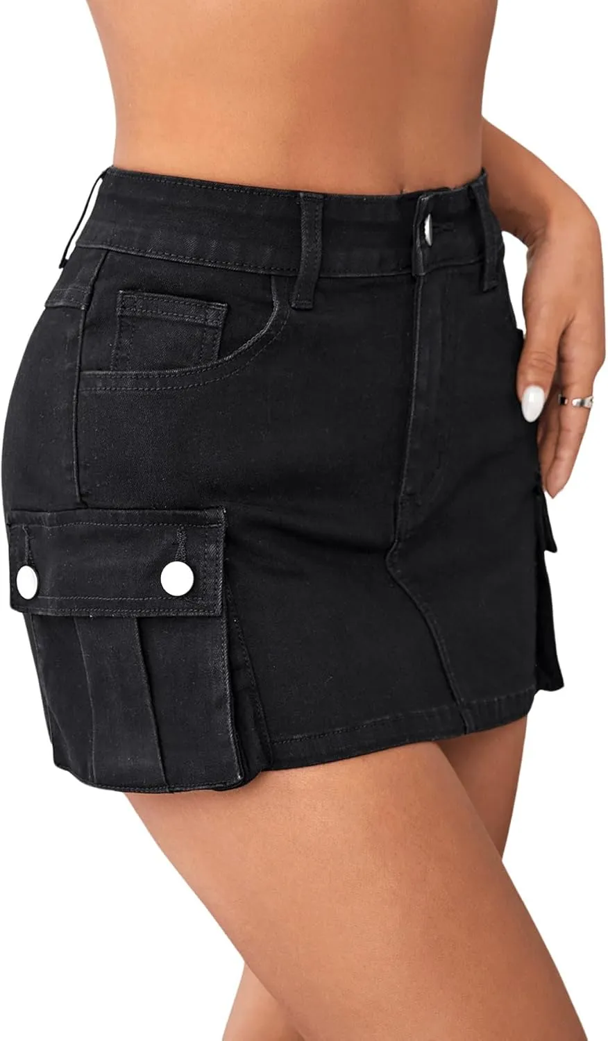Floerns Women's Casual High Waist Flap Pocket Straight Cargo Denim Mini Skirt