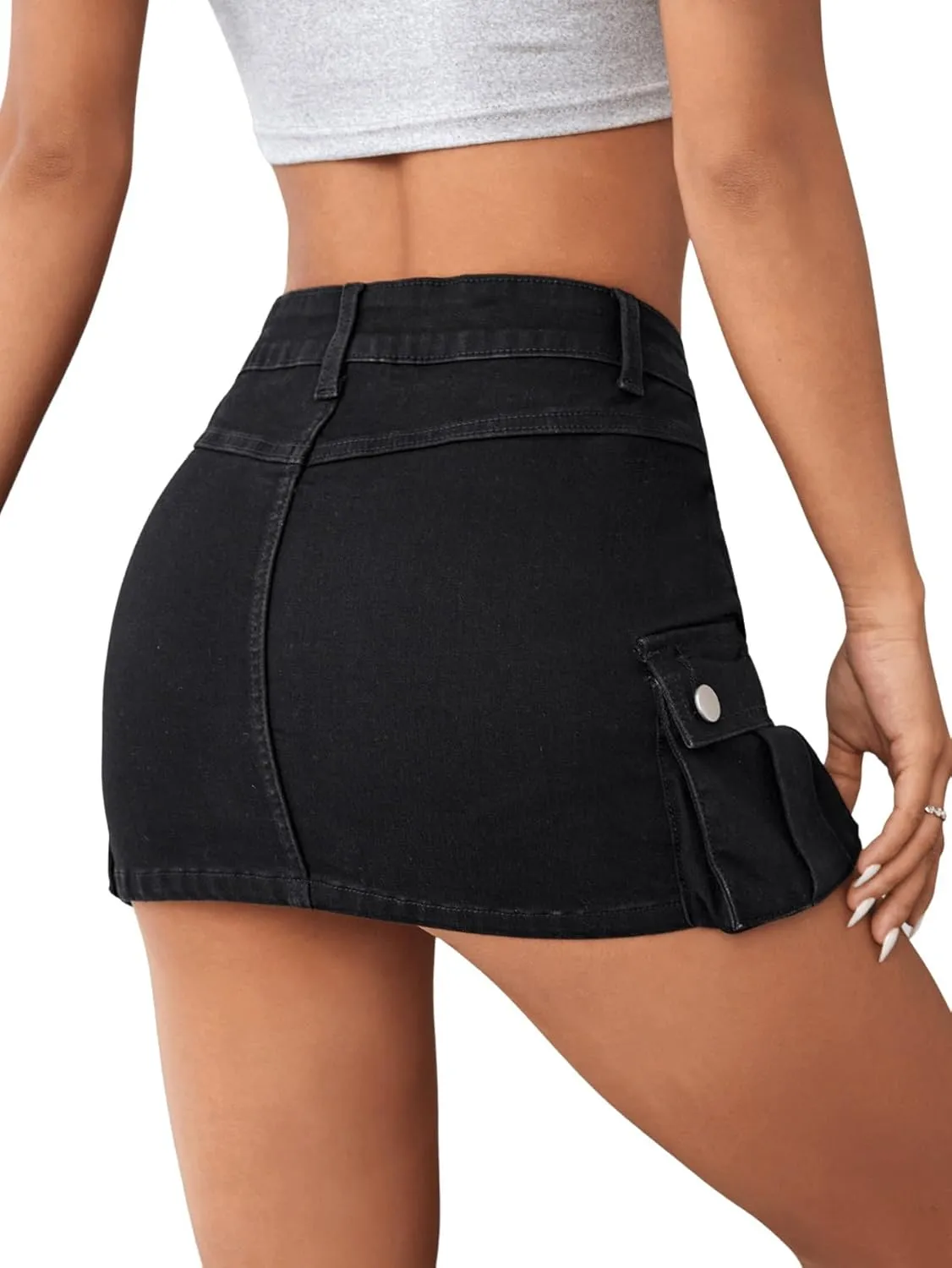 Floerns Women's Casual High Waist Flap Pocket Straight Cargo Denim Mini Skirt