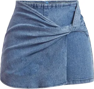 Floerns Women's Casual Twist Front Denim Skort Zip Up Skinny Skirt Shorts