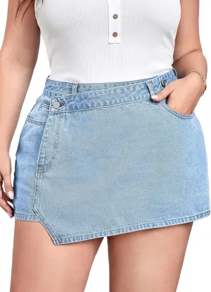 Floerns Women's High Waist Asymmetrical Hem Straight Leg Denim Skirt Skorts