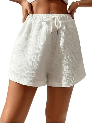 Floerns Women's Solid Drawstring High Waist Wide Leg Workout Shorts