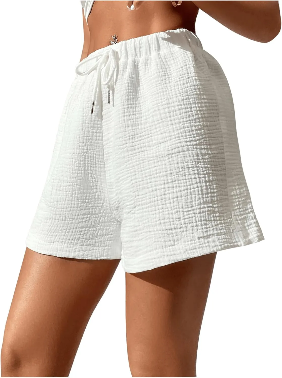 Floerns Women's Solid Drawstring High Waist Wide Leg Workout Shorts