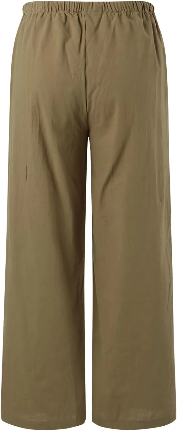 Flowy Palazzo Wide Leg Pants for Women Dressy Fashion Solid Elastic High Waisted Drawstring Trousers Summer Casual Streetwear