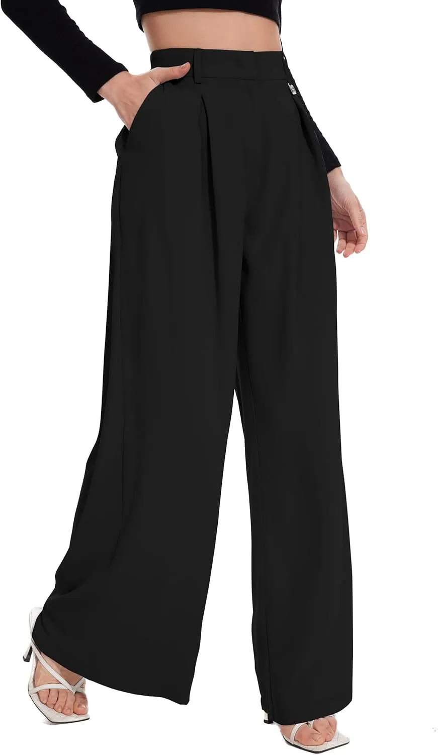 FUNYYZO Women Palazzo Pants High Elastic Waisted Business Work Long Trousers Wide Leg Loose Casual Pants