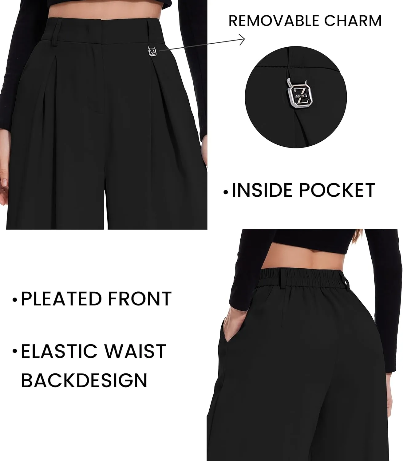 FUNYYZO Women Palazzo Pants High Elastic Waisted Business Work Long Trousers Wide Leg Loose Casual Pants