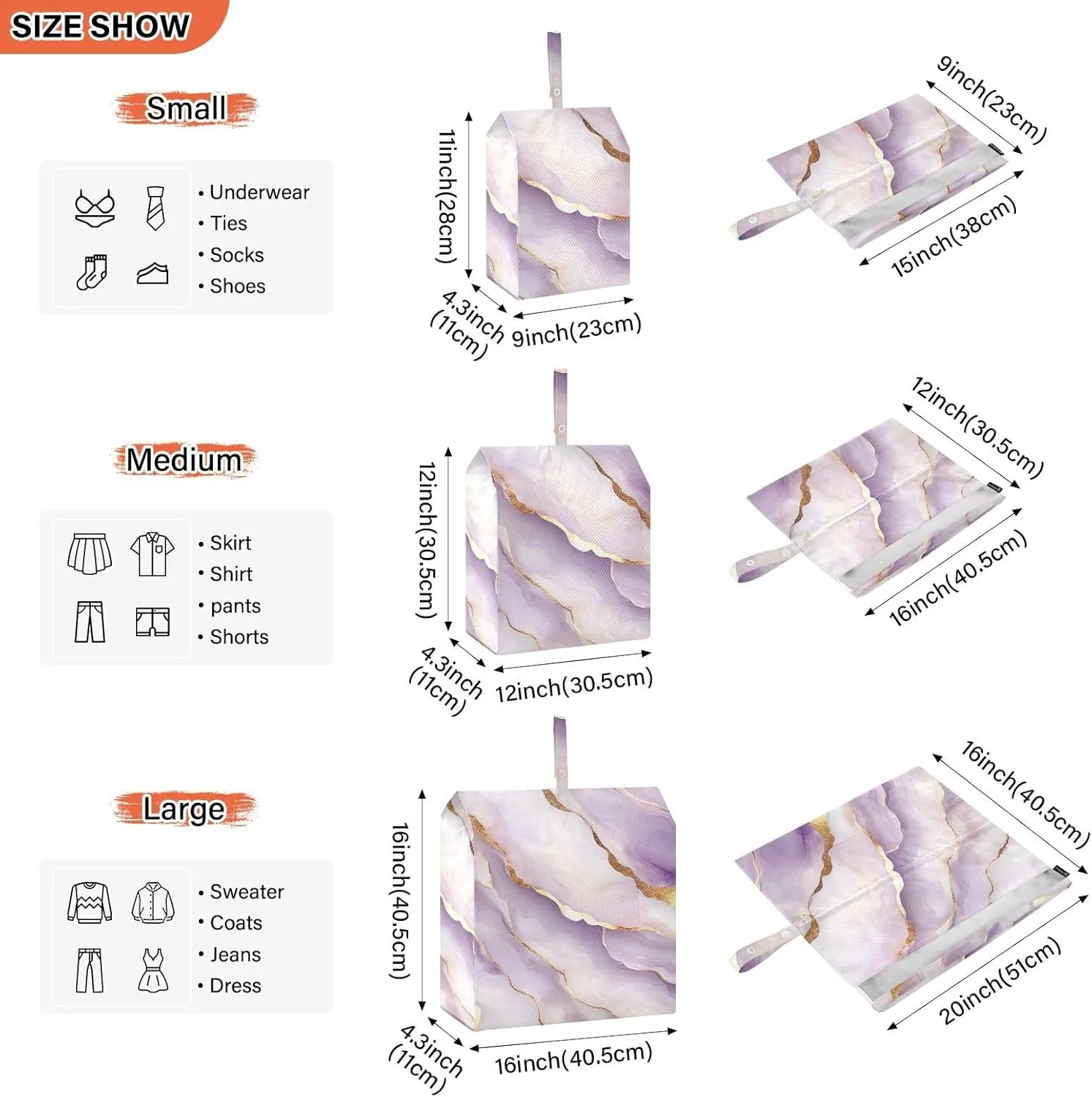 Garment Bag Closet Storage, Luggage Space Saver, Marble White White, Waterproof, 3 Set Travel Packing Cubes For Suitcases,Organizadores De Maletas Para