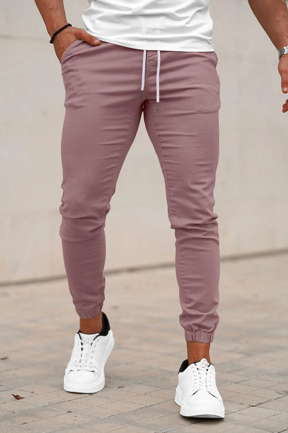 GINGTTO Mens Slim Fit Joggers Short Length Fitted Stretch Pants Elastic Waist Drawstring Tapered Leg