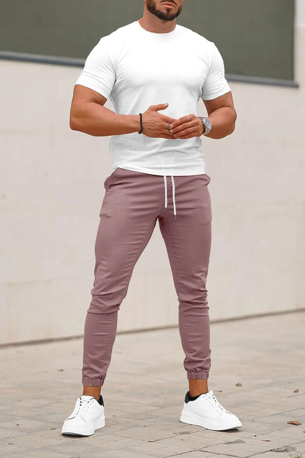 GINGTTO Mens Slim Fit Joggers Short Length Fitted Stretch Pants Elastic Waist Drawstring Tapered Leg
