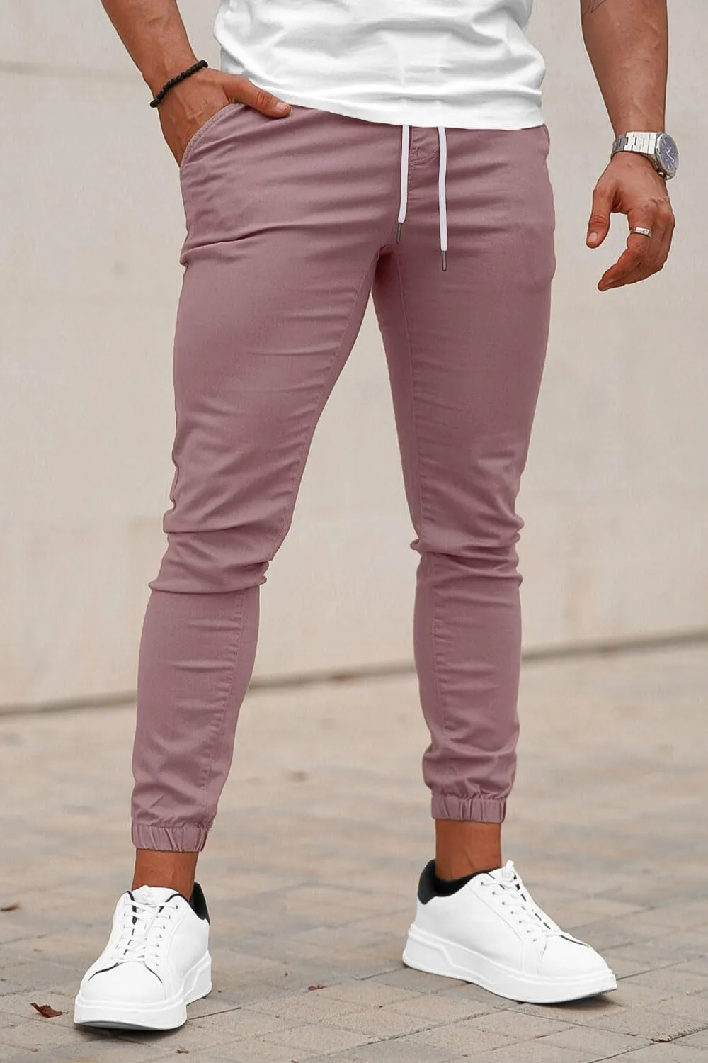 GINGTTO Mens Slim Fit Joggers Short Length Fitted Stretch Pants Elastic Waist Drawstring Tapered Leg