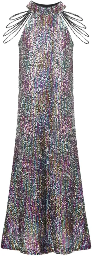 Girls Sequin Dress Halter Neck Hand-Beaded Tassel Elegant Birthday Wedding Party Maxi Dresses
