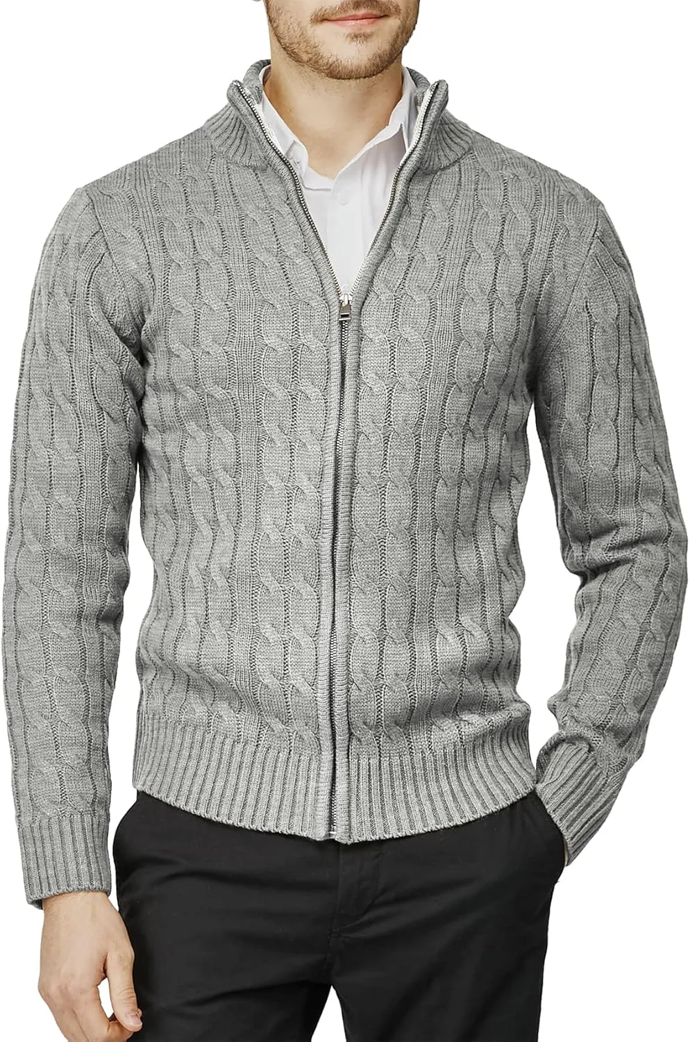 H2H Mens Casual Slim Fit Knitted Cardigan Zip-up Long Sleeve Thermal with Twisted Pattern