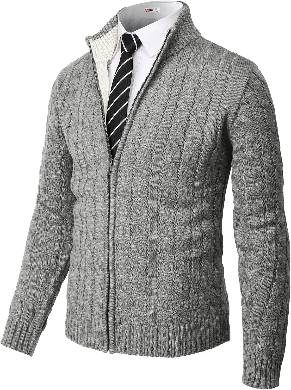 H2H Mens Casual Slim Fit Knitted Cardigan Zip-up Long Sleeve Thermal with Twisted Pattern