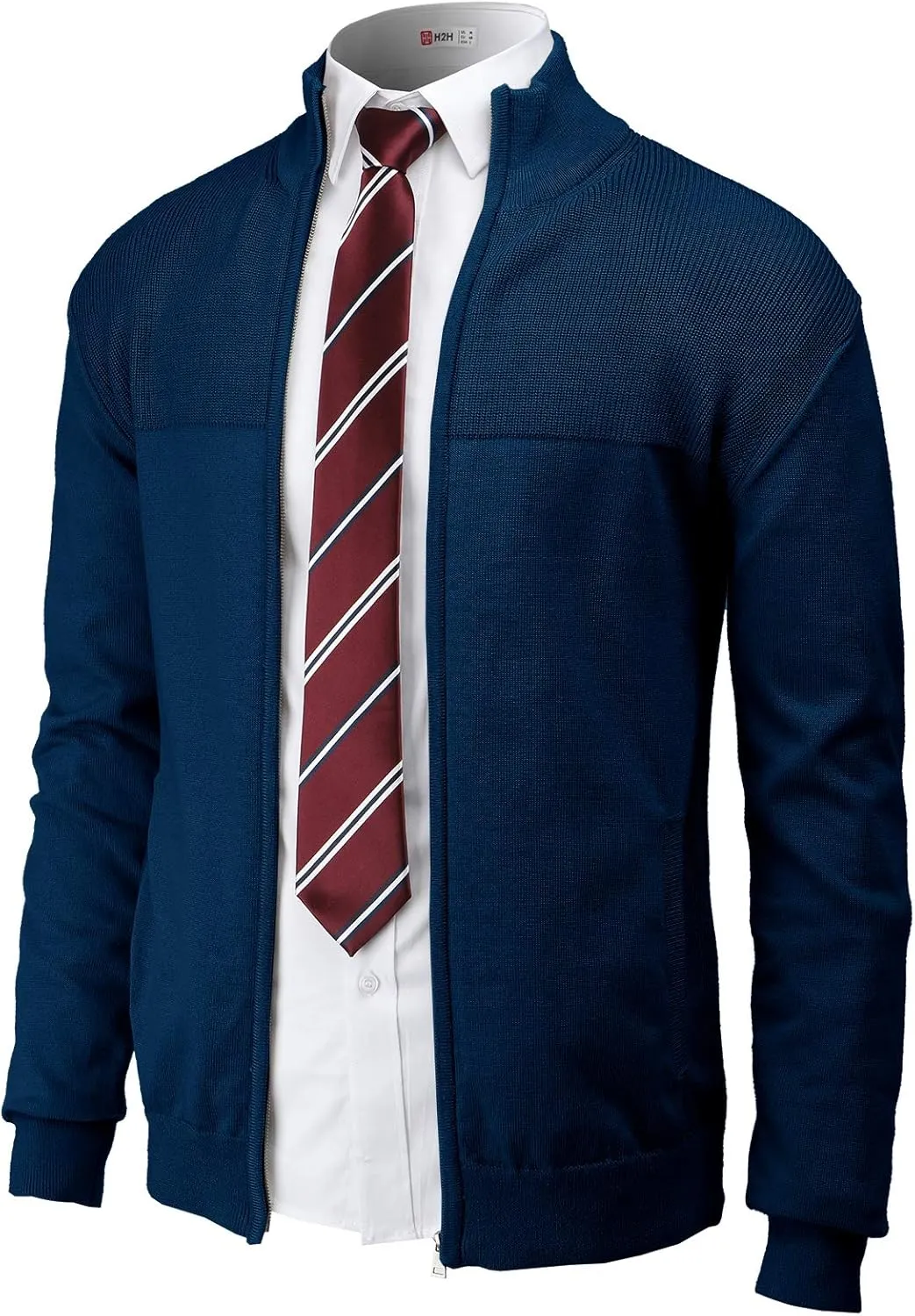 H2H Mens Casual Slim Fit Knitted Cardigan Zip-up Long Sleeve Thermal with Twisted Pattern