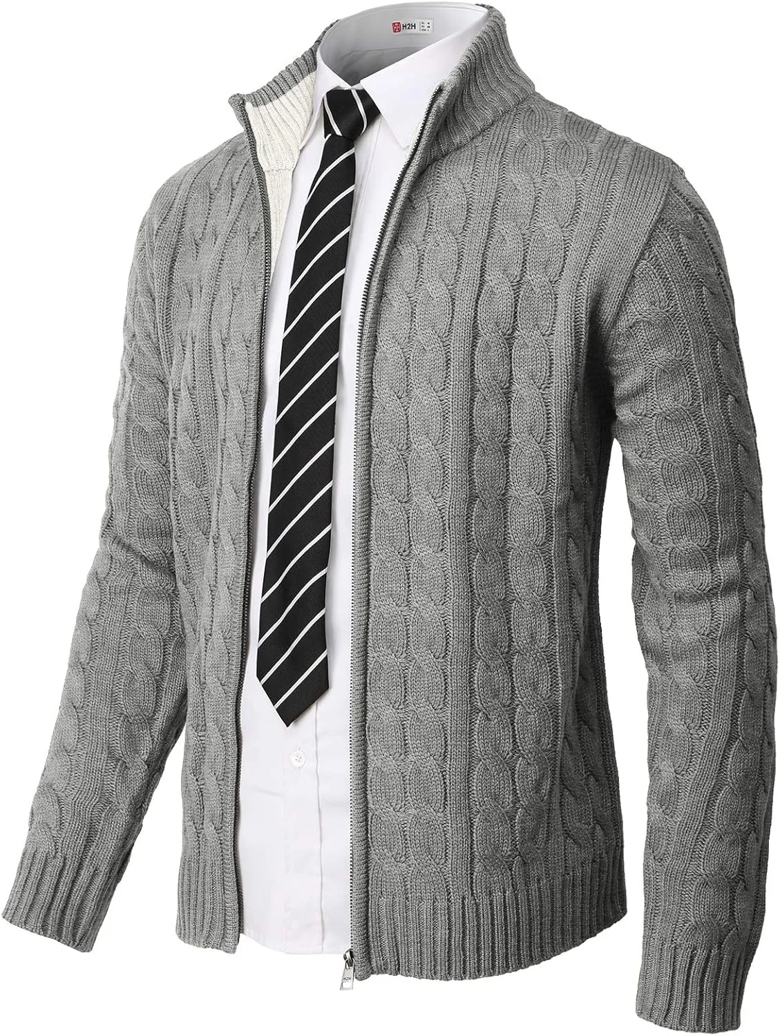 H2H Mens Casual Slim Fit Knitted Cardigan Zip-up Long Sleeve Thermal with Twisted Pattern