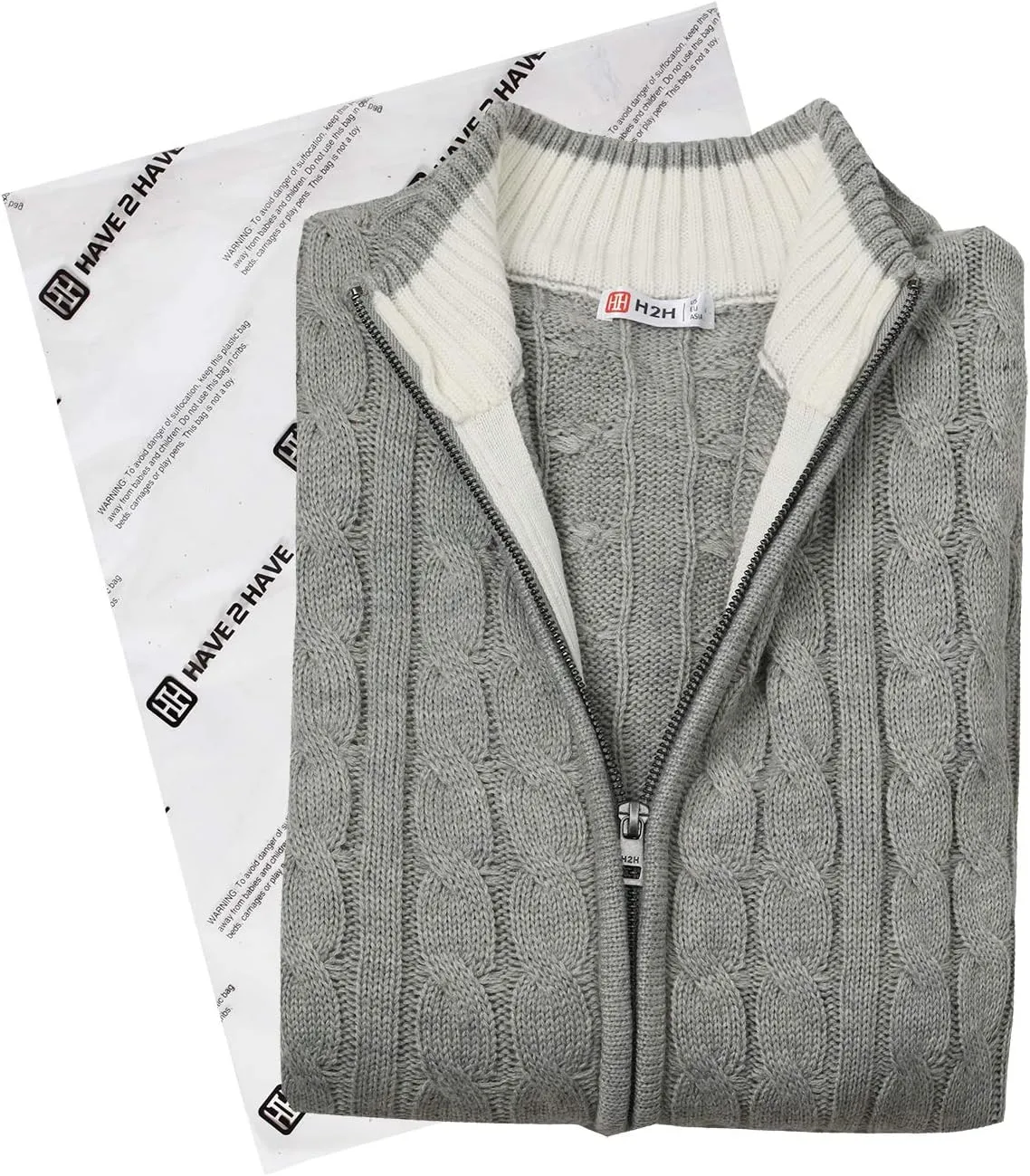 H2H Mens Casual Slim Fit Knitted Cardigan Zip-up Long Sleeve Thermal with Twisted Pattern
