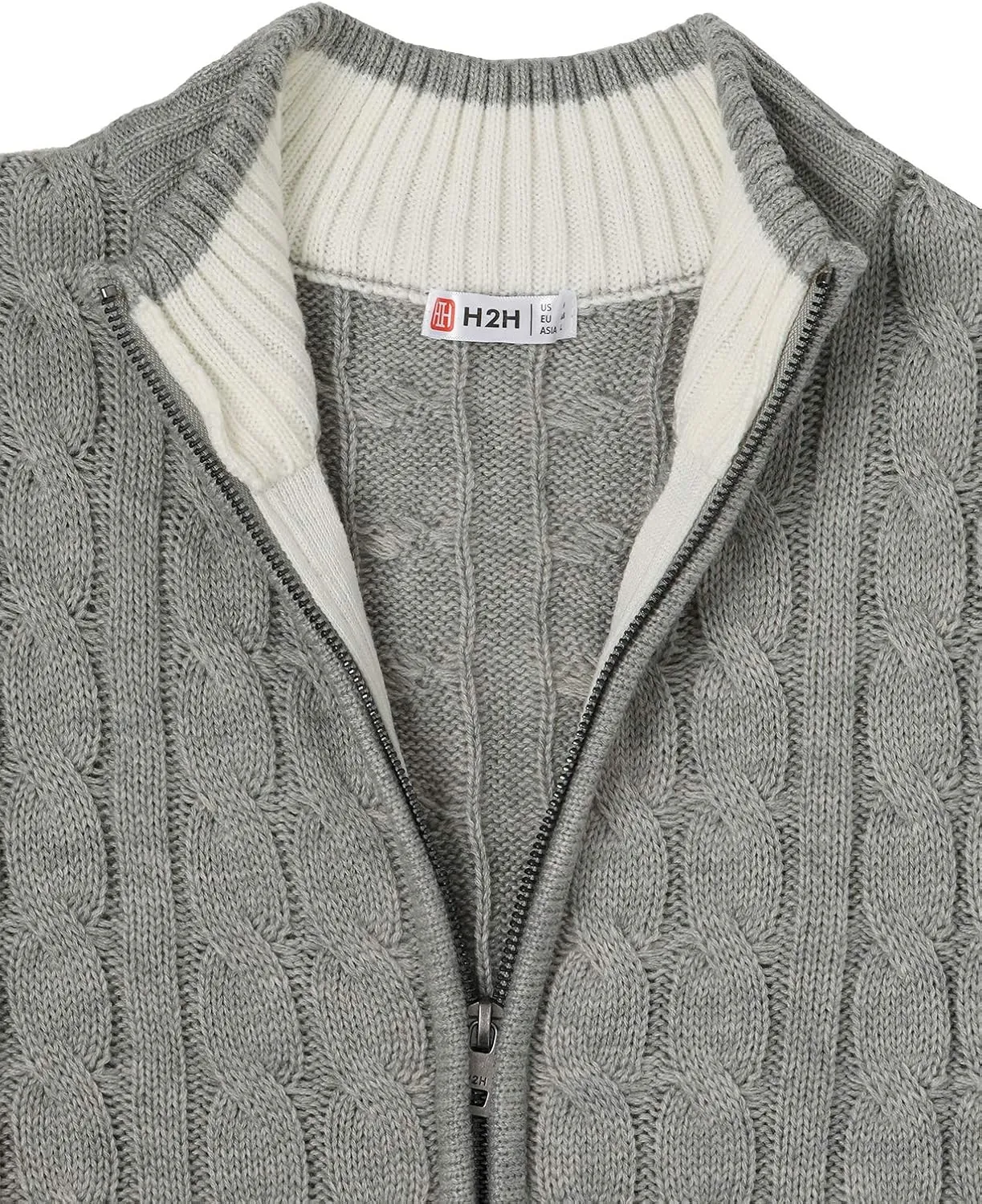 H2H Mens Casual Slim Fit Knitted Cardigan Zip-up Long Sleeve Thermal with Twisted Pattern